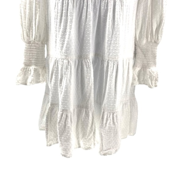 Pomander Place | NEW White Swiss Dot Kenzo Long Sleeve V-Neck Mini Dress Size S - Picture 6 of 11
